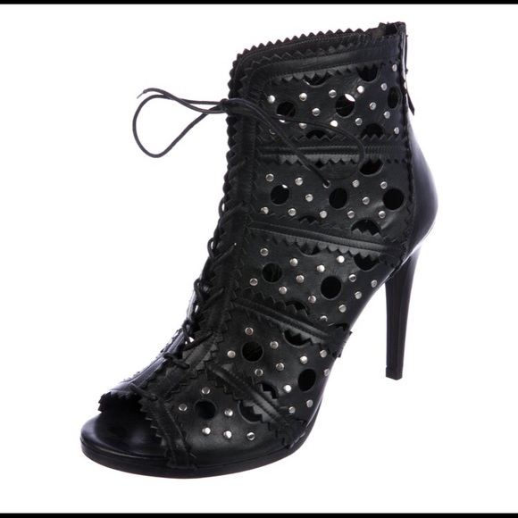 Stuart Weitzman Leather Lasercut zipper booties - Picture 1 of 10